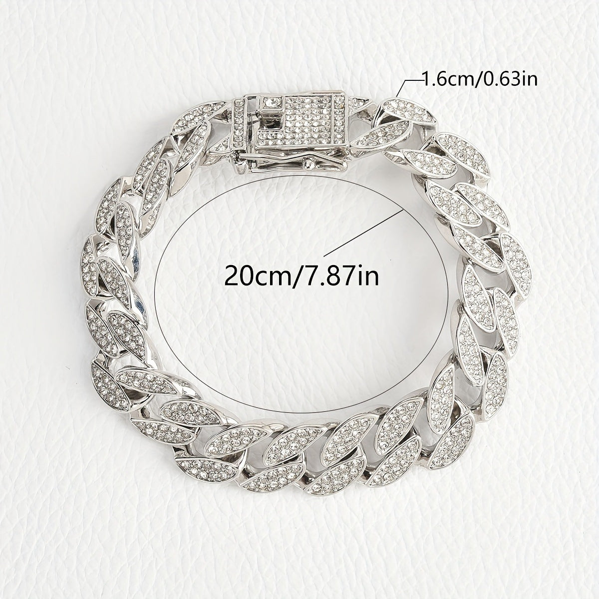 Silver 16mm Iced Out Cuban Link Bracelet - Heavy Paved Rhinestone Hip Hop Chain for Men