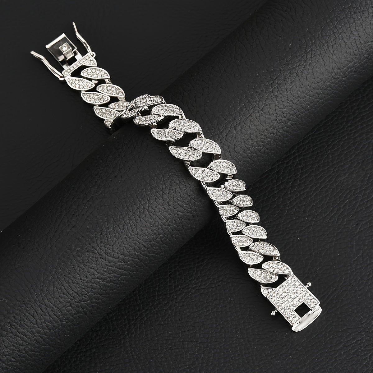 Silver 16mm Iced Out Cuban Link Bracelet - Heavy Paved Rhinestone Hip Hop Chain for Men 3