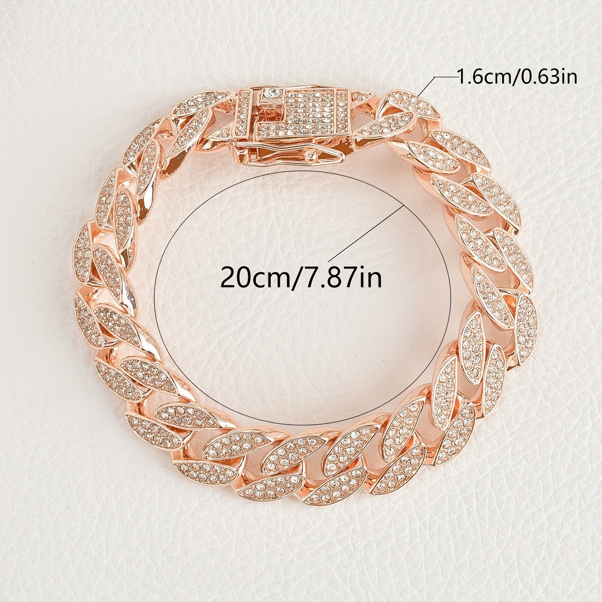 Rose Gold 16mm Iced Out Cuban Link Bracelet - Heavy Paved Rhinestone Hip Hop Chain for Men 3
