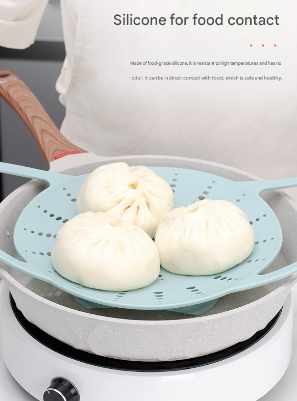 Large Blue Flexible Silicone Steamer Basket with Heat-Resistant Handles - Food-Grade Vegetable Steamer Insert for Pots & Pans 3