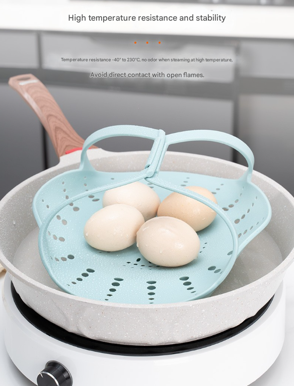Large Blue Flexible Silicone Steamer Basket with Heat-Resistant Handles - Food-Grade Vegetable Steamer Insert for Pots & Pans 4