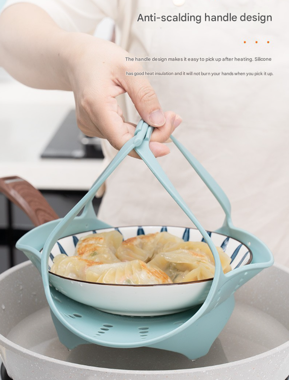 Small Pink Flexible Silicone Steamer Basket with Heat-Resistant Handles - Food-Grade Vegetable Steamer Insert for Pots & Pans 4