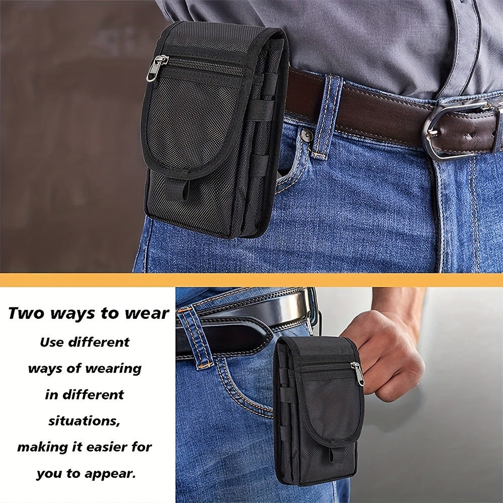 Black Heavy-Duty Tactical Phone Pouch - Multi-Pocket Belt Holster & Utility Waist Bag for Outdoor Work and EDC 8