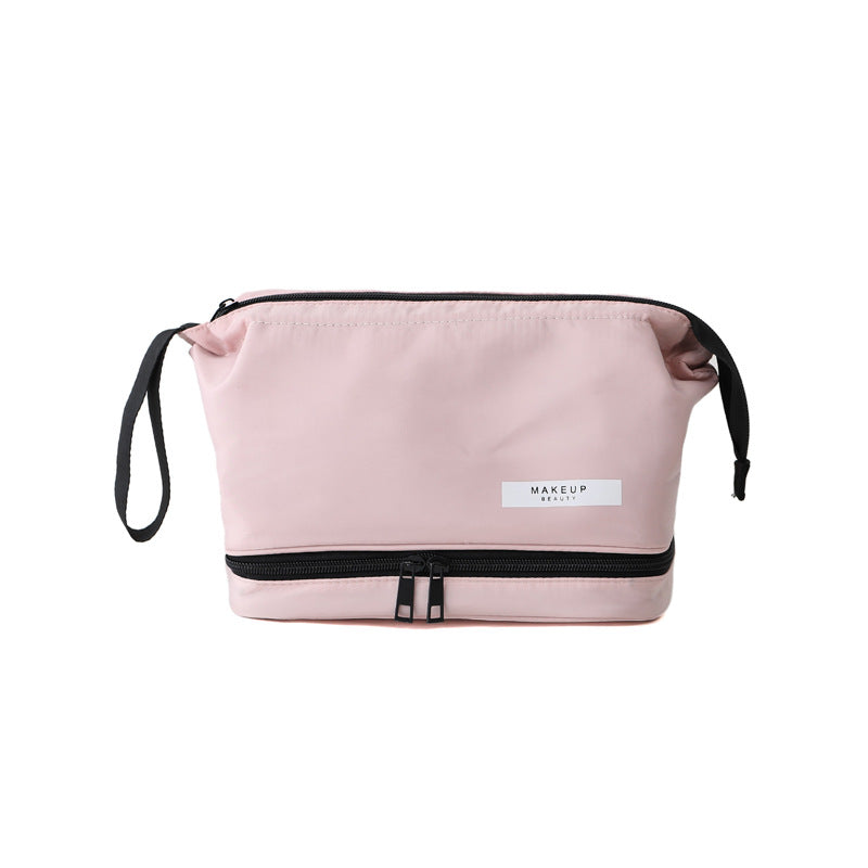 Pink Chic Dual-Compartment Makeup & Toiletry Bag - Large Capacity Travel Organizer with Brush Holder 4