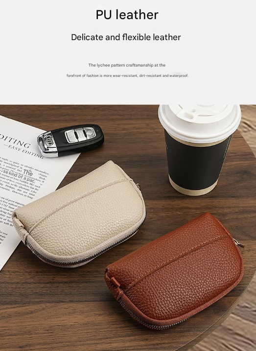 3 Pcs Brown Elegant Faux Leather Coin Purse - Mini Zipper Pouch & Compact Card Holder Wallet 3