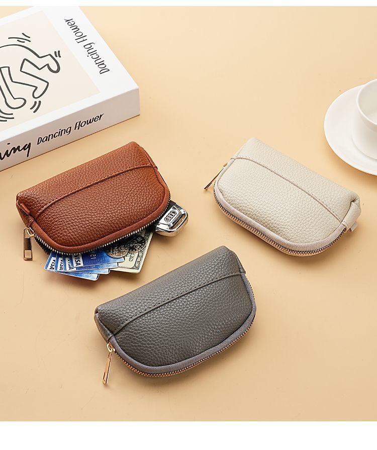3 Pcs ( 1 Brown+ 1 Grey + 1 Beige) Elegant Faux Leather Coin Purse - Mini Zipper Pouch & Compact Card Holder Wallet 4