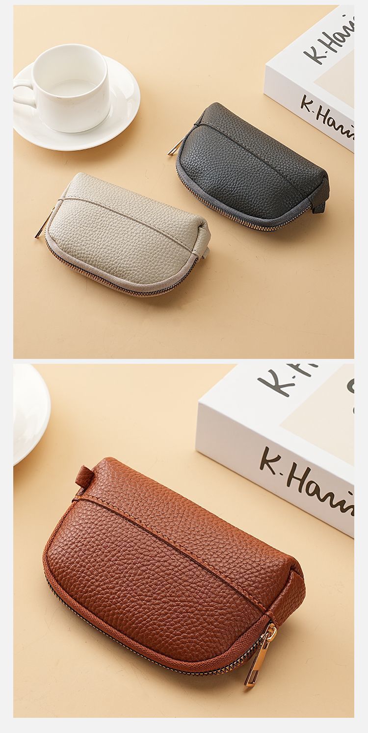 3 Pcs ( 1 Brown+ 1 Grey + 1 Beige) Elegant Faux Leather Coin Purse - Mini Zipper Pouch & Compact Card Holder Wallet 6