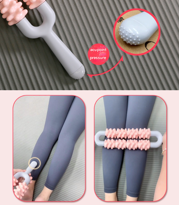Pink and Grey Dual Row Spiky Muscle Roller Stick - Deep Tissue Massager for Back and Leg Recovery 5