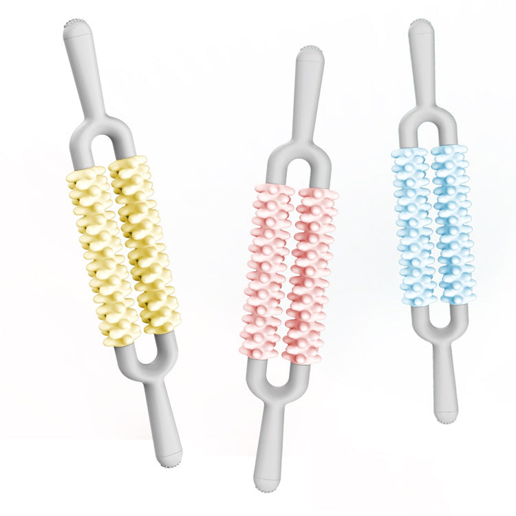 Blue and Grey Dual Row Spiky Muscle Roller Stick - Deep Tissue Massager for Back and Leg Recovery