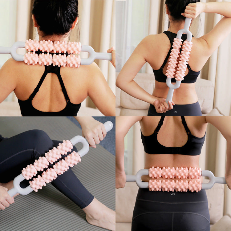 Blue and Grey Dual Row Spiky Muscle Roller Stick - Deep Tissue Massager for Back and Leg Recovery 3
