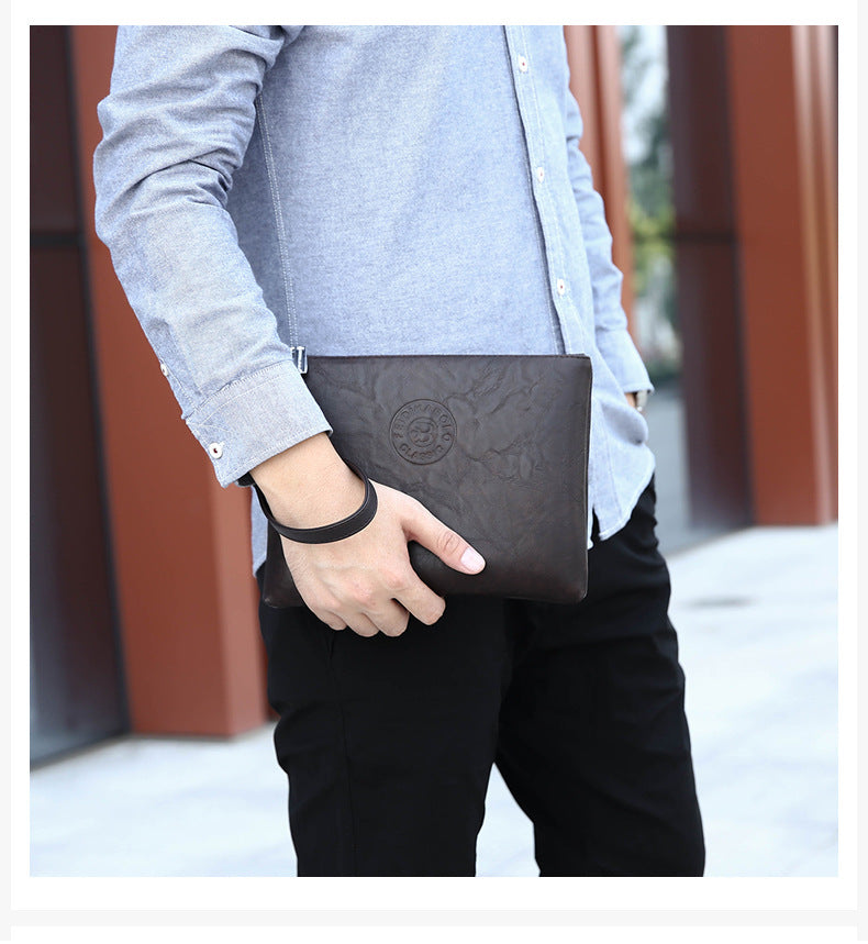 Coffee Classic Men's PU Leather Clutch Bag - Slim Business Wristlet & Travel Pouch 6