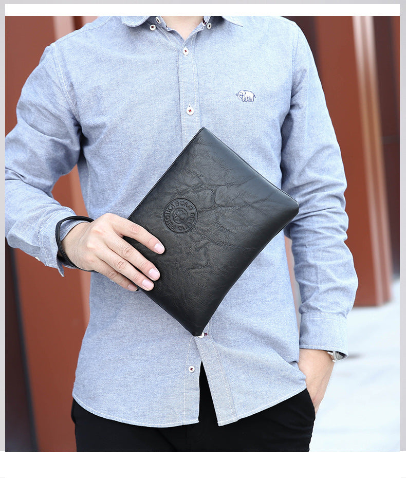 Coffee Classic Men's PU Leather Clutch Bag - Slim Business Wristlet & Travel Pouch 7