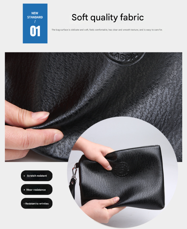 Brown Classic Men's PU Leather Clutch Bag - Slim Business Wristlet & Travel Pouch 3