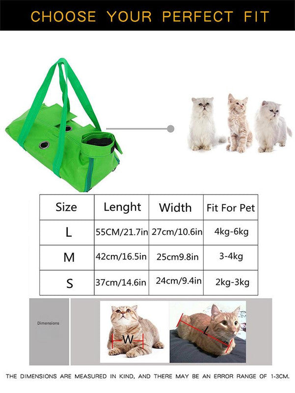 Size M Green Multi-Functional Cat Grooming Bag - Anti-Scratch Restraint Pouch for Nail Trimming and Vet Visits 3