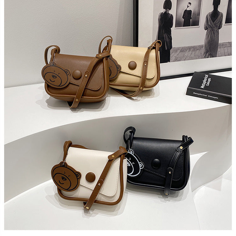 Black Chic PU Leather Crossbody Bag with Cute Bear Charm - Adjustable Strap Shoulder Purse 3