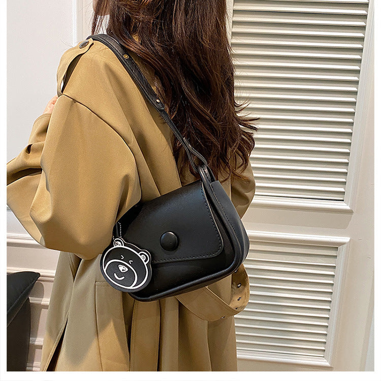Black Chic PU Leather Crossbody Bag with Cute Bear Charm - Adjustable Strap Shoulder Purse 4
