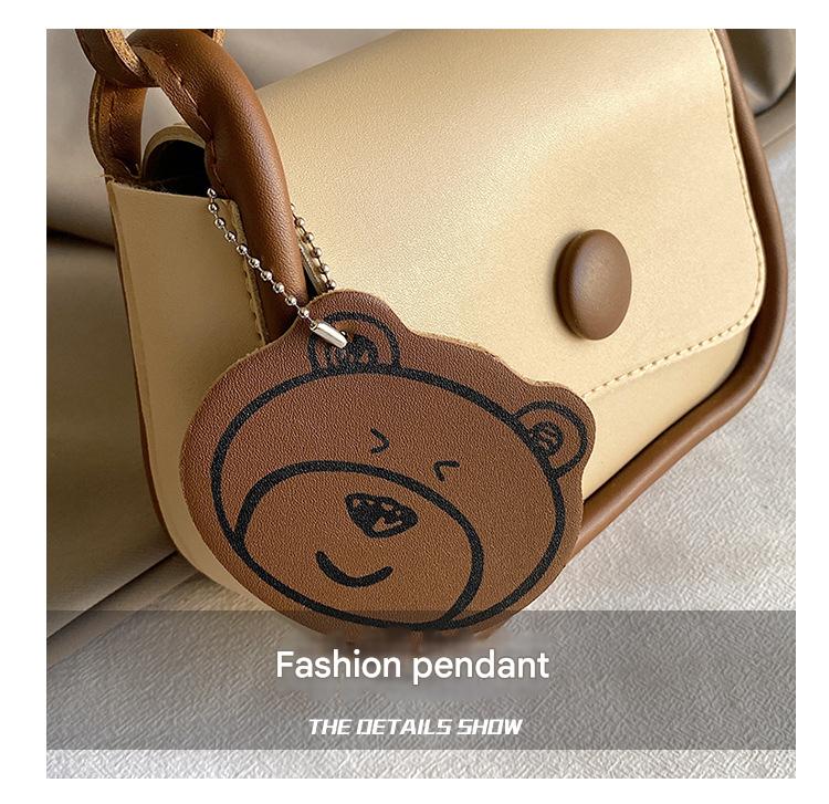 Brown Chic PU Leather Crossbody Bag with Cute Bear Charm - Adjustable Strap Shoulder Purse 6