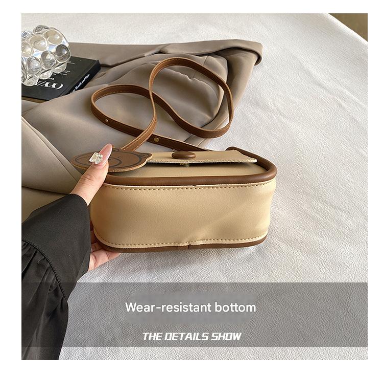 White and Brown Chic PU Leather Crossbody Bag with Cute Bear Charm - Adjustable Strap Shoulder Purse 7