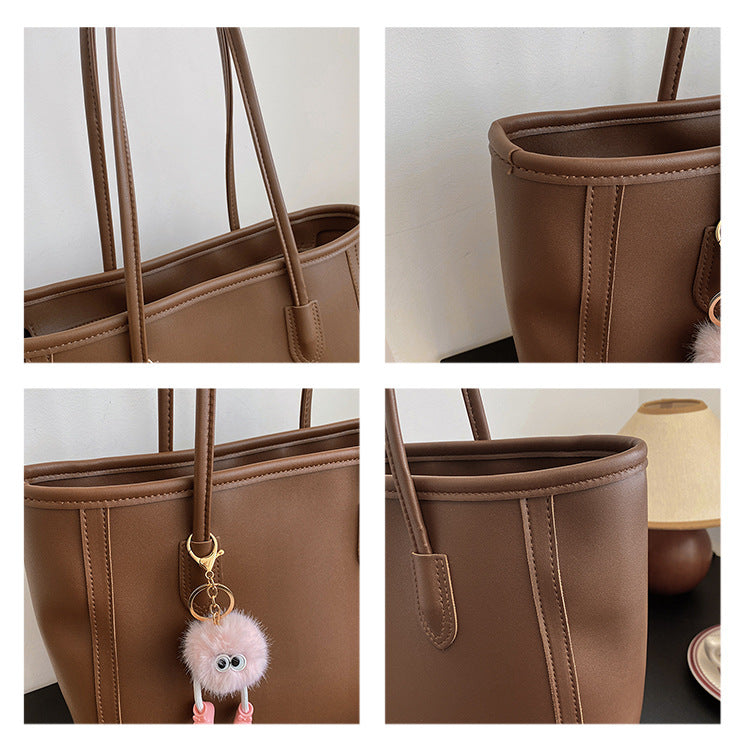 Black Chic Large Capacity Tote Bag - PU Leather Commuter Shoulder Handbag for Women 4