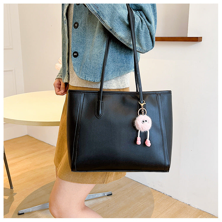 Black Chic Large Capacity Tote Bag - PU Leather Commuter Shoulder Handbag for Women 10