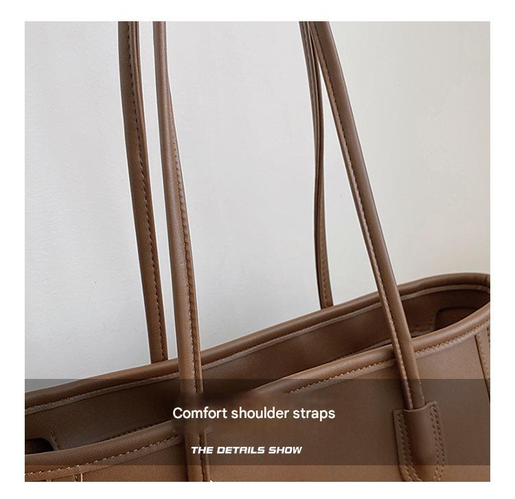 Beige and Brown Chic Large Capacity Tote Bag - PU Leather Commuter Shoulder Handbag for Women 7