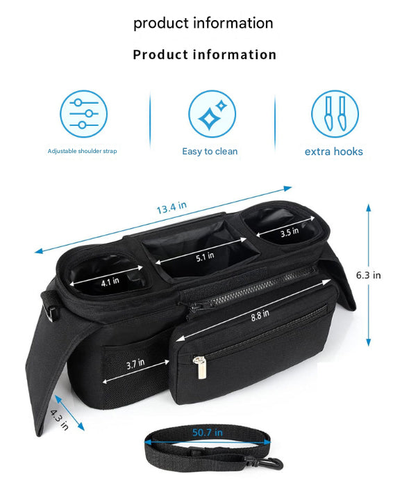 Blue Universal Stroller Organiser Caddy with Insulated Cup Holders and Detachable Wristlet 4