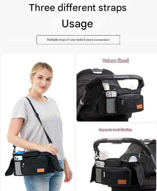Pink Universal Stroller Organiser Caddy with Insulated Cup Holders and Detachable Wristlet 8