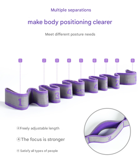 Blue and Purple 9-Loop Yoga Stretch Strap - Numbered Band for Flexibility and Physical Therapy 4