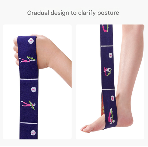 Dark Blue Instructional Yoga Stretch Strap with Embroidered Pose Guide - 11-Loop Flexibility Band 8