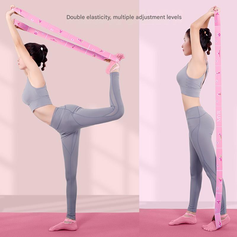 Pink Instructional Yoga Stretch Strap with Embroidered Pose Guide - 11-Loop Flexibility Band 3