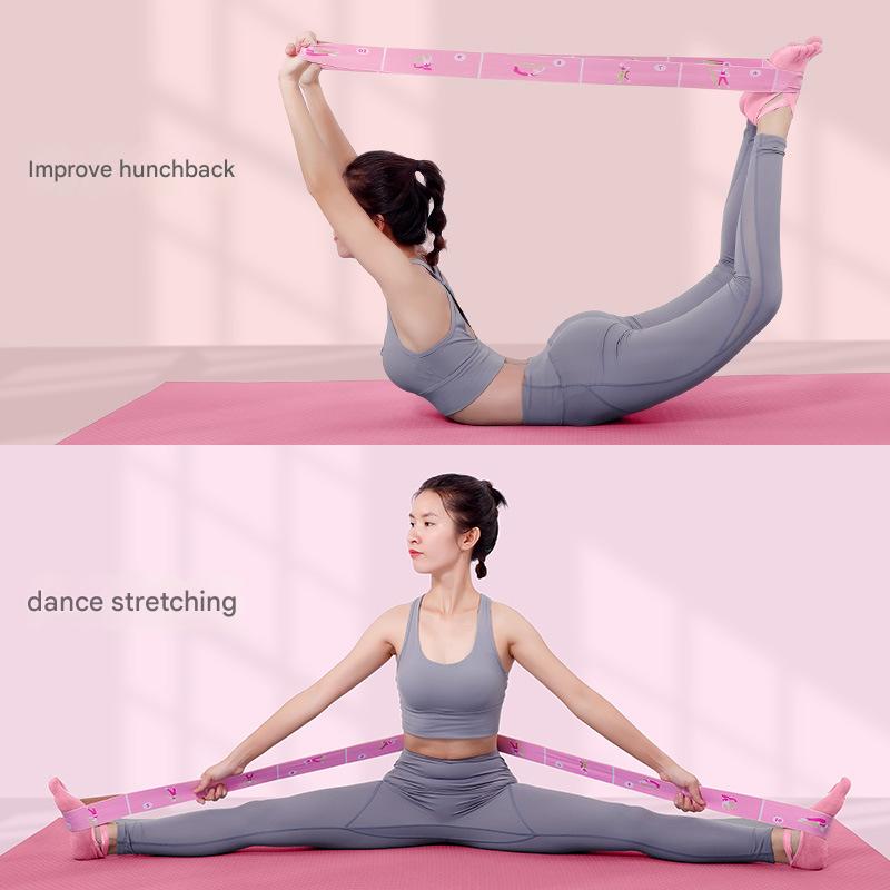 Pink Instructional Yoga Stretch Strap with Embroidered Pose Guide - 11-Loop Flexibility Band 4