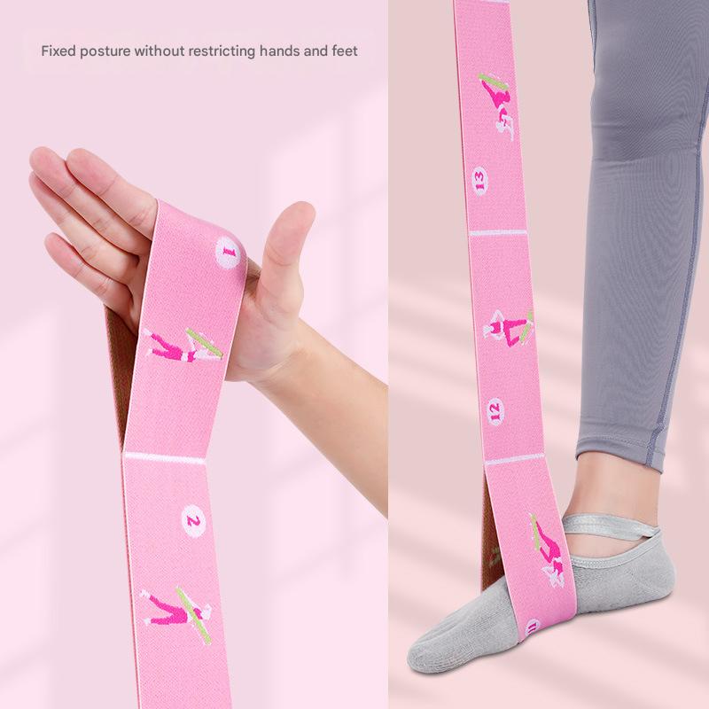 Pink Instructional Yoga Stretch Strap with Embroidered Pose Guide - 11-Loop Flexibility Band 5