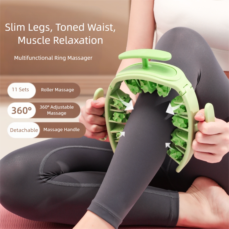 Green and White Removable Adjustable Wrap-Around Muscle Roller - 11-Wheel Deep Tissue Massager for Legs, Arms & Body 3