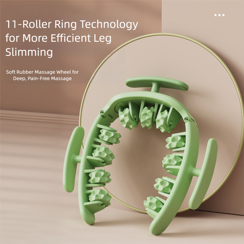 Green and White Removable Adjustable Wrap-Around Muscle Roller - 11-Wheel Deep Tissue Massager for Legs, Arms & Body 4