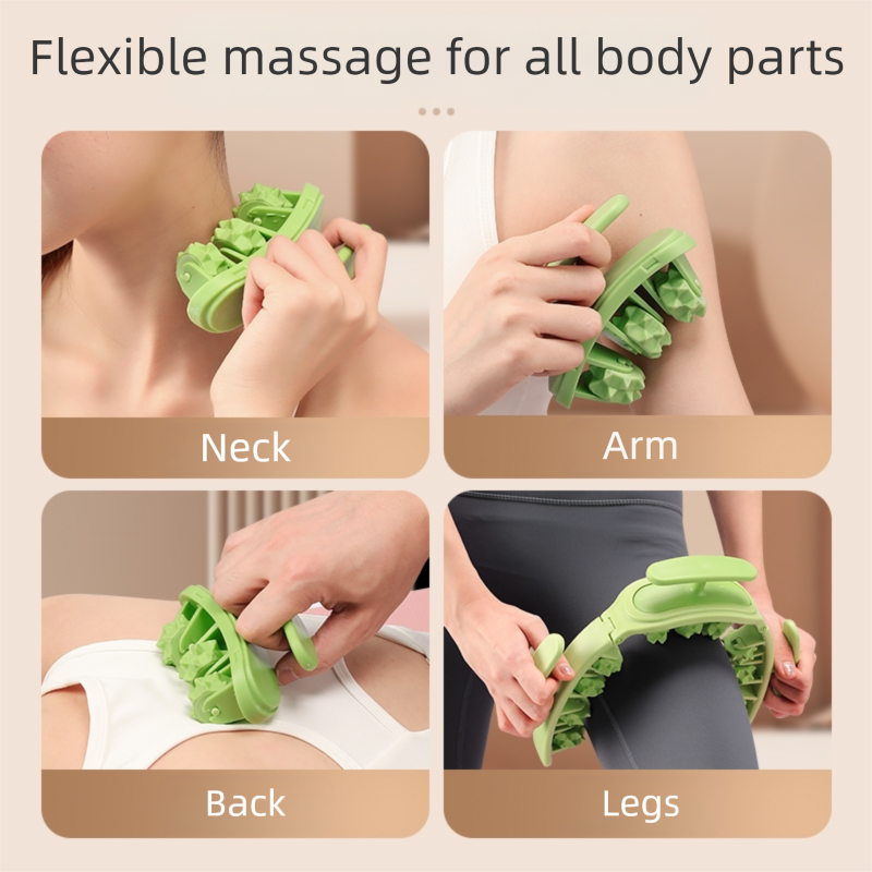 Green and White Removable Adjustable Wrap-Around Muscle Roller - 11-Wheel Deep Tissue Massager for Legs, Arms & Body 10
