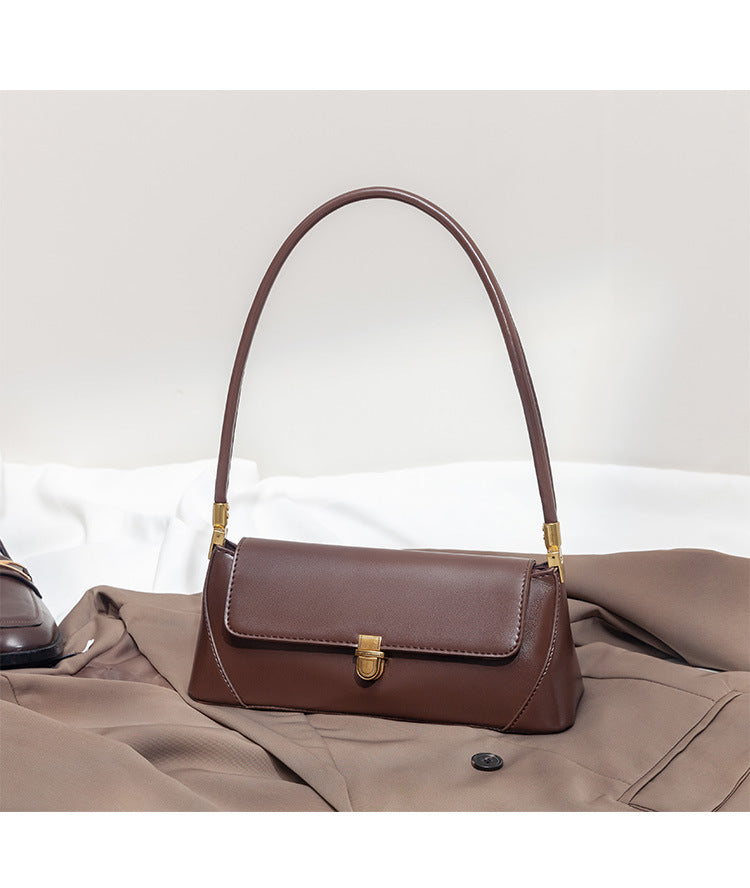 Beige Elegant Vintage Baguette Shoulder Bag - Chic PU Leather Underarm Purse with Gold Clasp 6