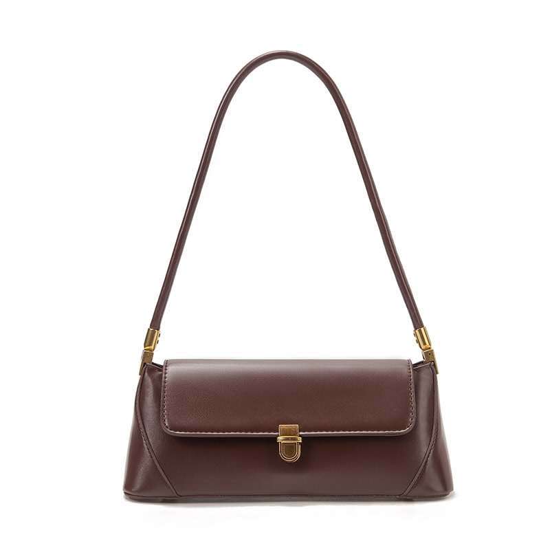 Brown Elegant Vintage Baguette Shoulder Bag - Chic PU Leather Underarm Purse with Gold Clasp 4