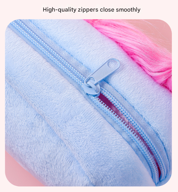 Blue and Pink Hair Cute Plush Monster Pencil Case - Fluffy Stationery Pouch with DIY Styleable Hair for Kids 5