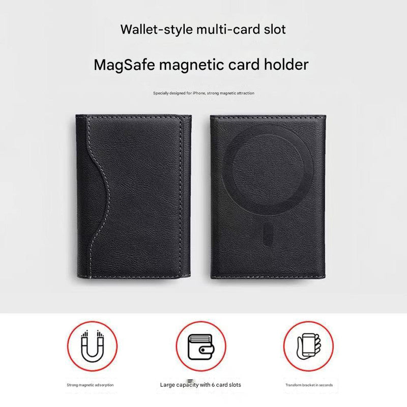 Black 3-in-1 Magnetic Wallet for MagSafe - Slim PU Leather Card Holder with Kickstand 4