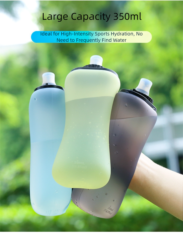 Yellow Collapsible Handheld Running Flask - 350ml Lightweight Silicone Water Bottle with Bite Valve 3