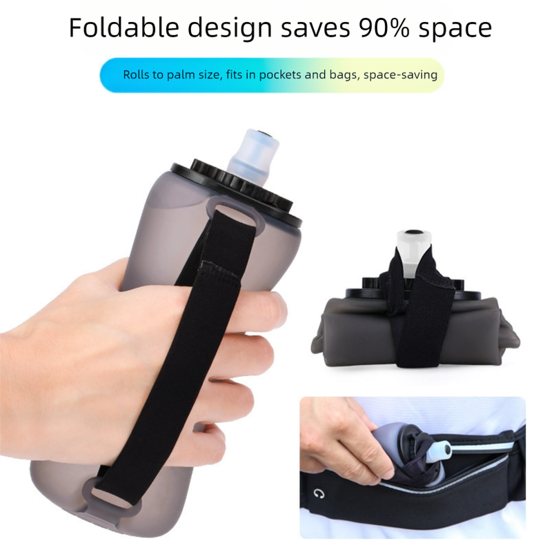 Yellow Collapsible Handheld Running Flask - 350ml Lightweight Silicone Water Bottle with Bite Valve 5