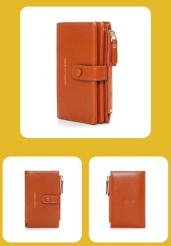 Black Compact Bifold Wallet for Women - High Capacity PU Leather Purse with Zipper Coin Pocket 4