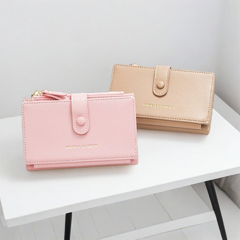 Pink Compact Bifold Wallet for Women - High Capacity PU Leather Purse with Zipper Coin Pocket 9
