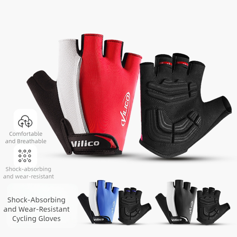 Size L Red Padded Half-Finger Cycling Gloves - Breathable Shock-Absorbing Workout Gloves for Gym & Fitness