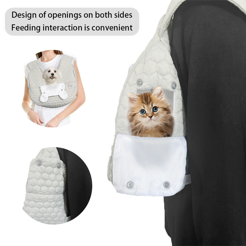 Grey Quilted Hands-Free Pet Carrier Sling - Comfortable Front Pack for Small Dogs & Cats 4