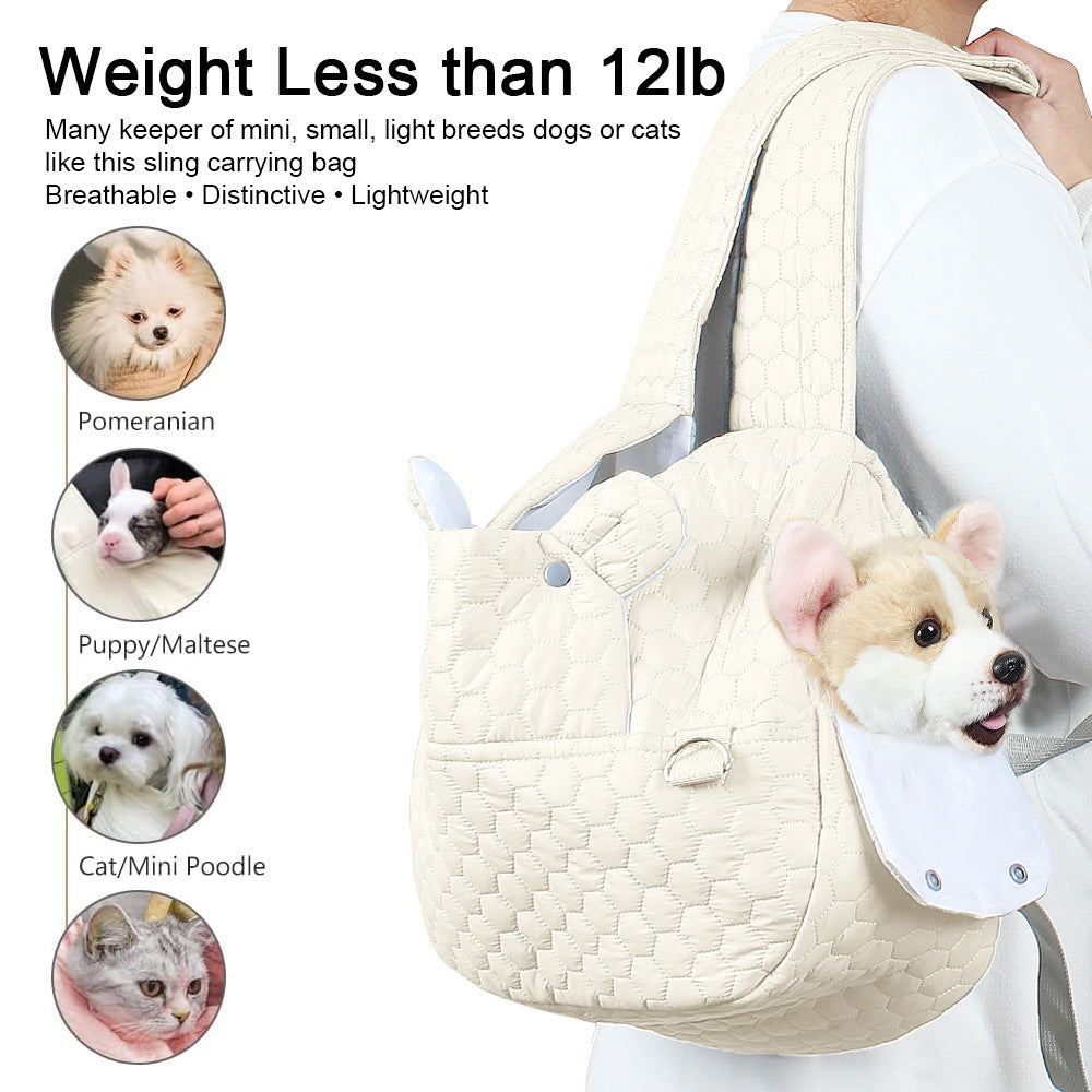 Light Khaki Quilted Hands-Free Pet Carrier Sling - Comfortable Front Pack for Small Dogs & Cats 5
