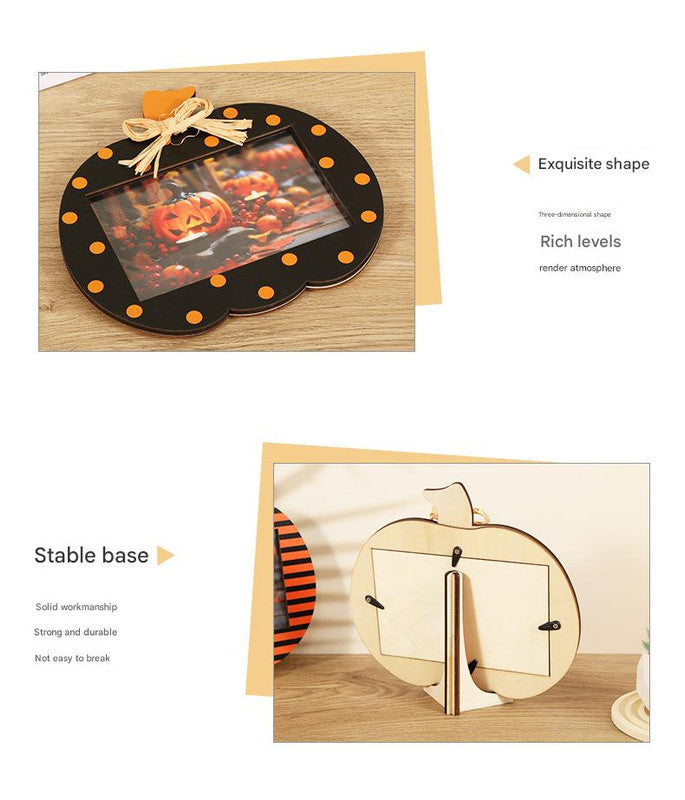 Black and Orange Stripes Pattern Festive Pumpkin Photo Frame - Rustic Halloween Tabletop Picture Holder 3