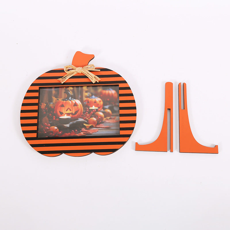 Black and Orange Stripes Pattern Festive Pumpkin Photo Frame - Rustic Halloween Tabletop Picture Holder 4