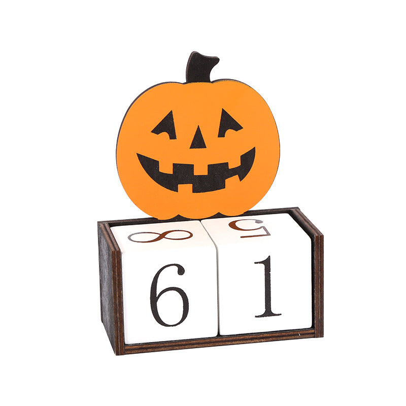 Orange Pumpkin Shape Festive Halloween Countdown Blocks - Reusable Wooden Perpetual Calendar for Desk Decor