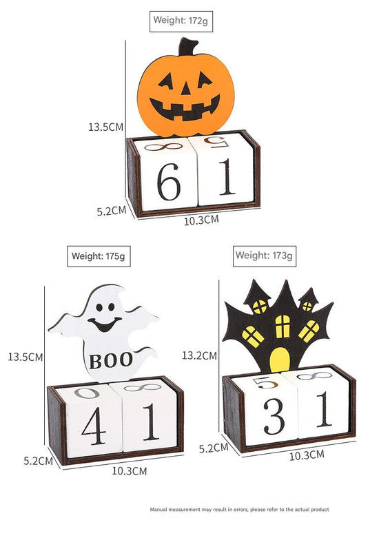 White Ghost Shape Festive Halloween Countdown Blocks - Reusable Wooden Perpetual Calendar for Desk Decor 3